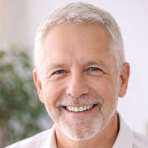 Kundenportrait eines Mannes mit weißem Haar von easy-website 